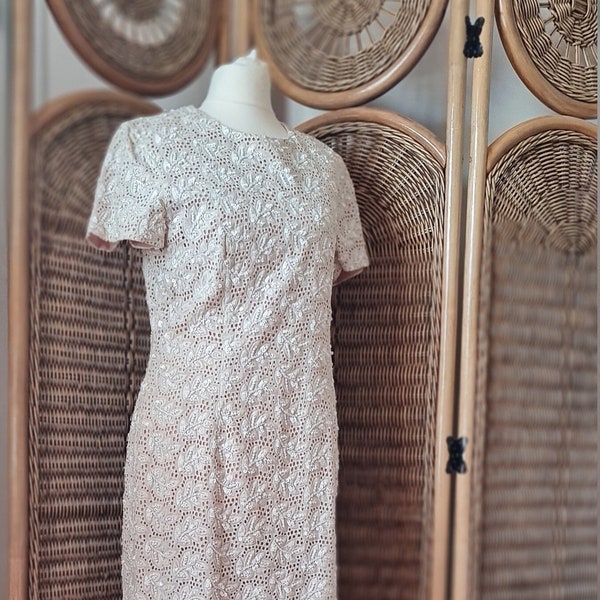 60s Style Beaded Shift Dress Vintage French Connection Cocktail Dress UK 12 US 8 M Great Condition