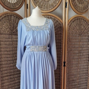 Vintage Dreamy 1970s Midi Prairie Dress/Baby Blue Jersey Richard Shops Dress/Balloon Sleeves/UK 10/US 6/ S