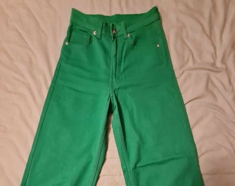 70s Repro Teenyboppers Green Flares High Waist XS  W25-26 ins L 30 ins