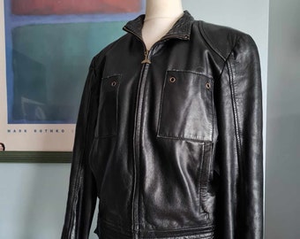 Blouson moto en cuir noir Zara pour femme vintage M 36 pouces Poitrine