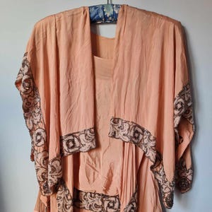 Vintage 1920s Beaded Silk Flapper Dress Peach Wounded Bird for Repair or Study S-M
