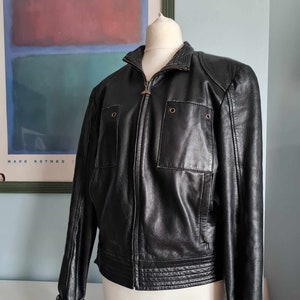 Vintage Zara Women&#39;s Black Leather Motorcycle Jacket M 36 ins Chest