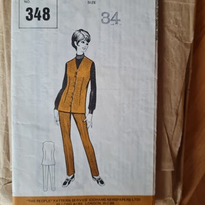 Vintage 1960s  Sewing Pattern/ The People  No 348 Pattern Service/Vintage Jerkin and Trousers Sewing Pattern Bust 34/UK 10-12