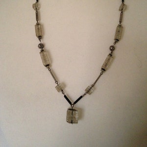 Art Deco Engraved Glass and French Jet Necklace