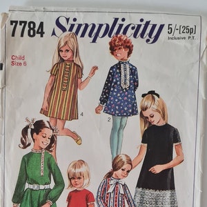 Vintage 1970s Simplicity 7784 Childs Size 6 Sewing Pattern for Dress