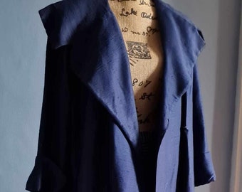 Vintage 1950s Navy Blue Lightweight Bespoke Swing Coat Longline Tailor Made Size L