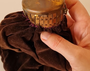 Antique Brown Velvet Pouch Bag with Brass Top