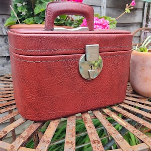 Vintage 20th Century Vanity Case Make up Case with original Keys Brown