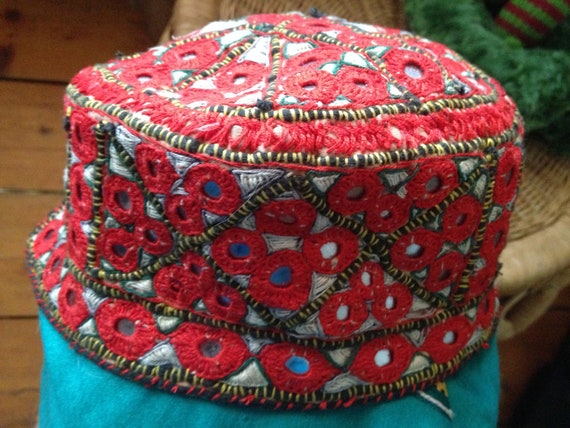 Vintage Afghani mirrored tribal skull cap child's… - image 1