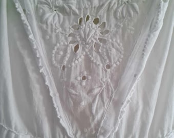 Vintage Mid Century Cotton Christening Gown Whitework with flaw Gender Neutral Boy Girl Baby Naming