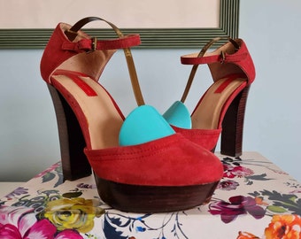 70s Style Rote Plateau Schuhe Repro UK 7 EU 40