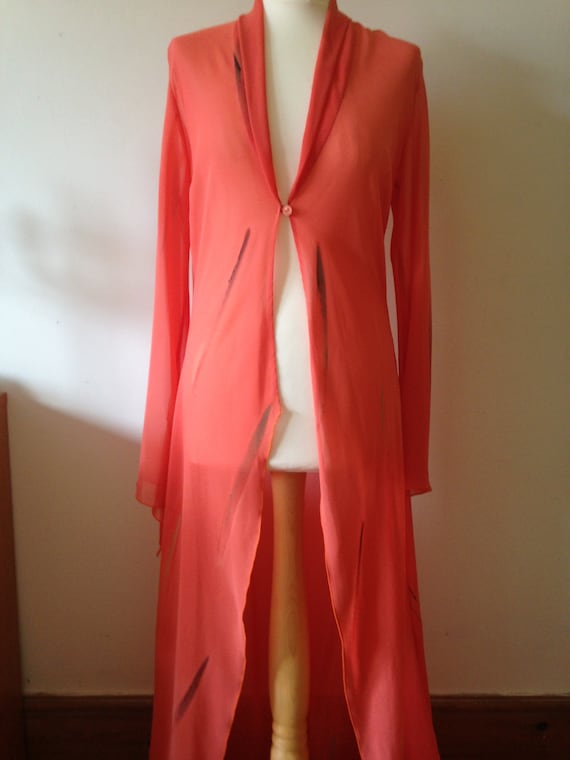 Vintage Super Glam Peignoir, Sheer Orange Duster,… - image 1