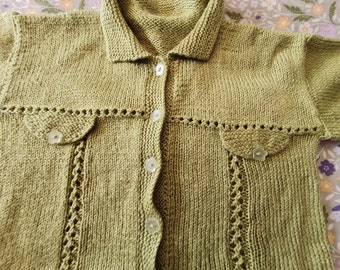 Vintage Handknit Cardigan Moss Green/Cosy Girls Cardigan or XS XXS/32 ins Chest