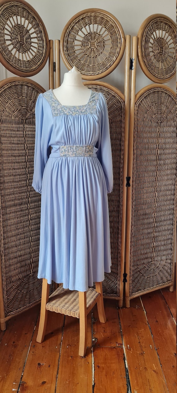 Vintage Dreamy 1970s Midi Prairie Dress/Baby Blue… - image 1