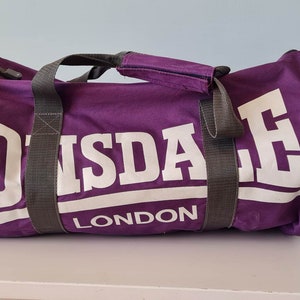 Vintage Purple White Lonsdale Duffel Sports Gym Tote Canvas Bag