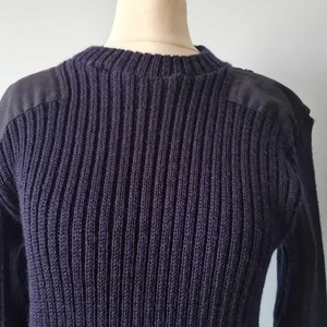 Vintage 70s Navy Issue Pure New Wool Navy Rib Stretch Jumper Sweater Pullover with Elbow Pads 38 ins Chest Made in Great Britain image 8