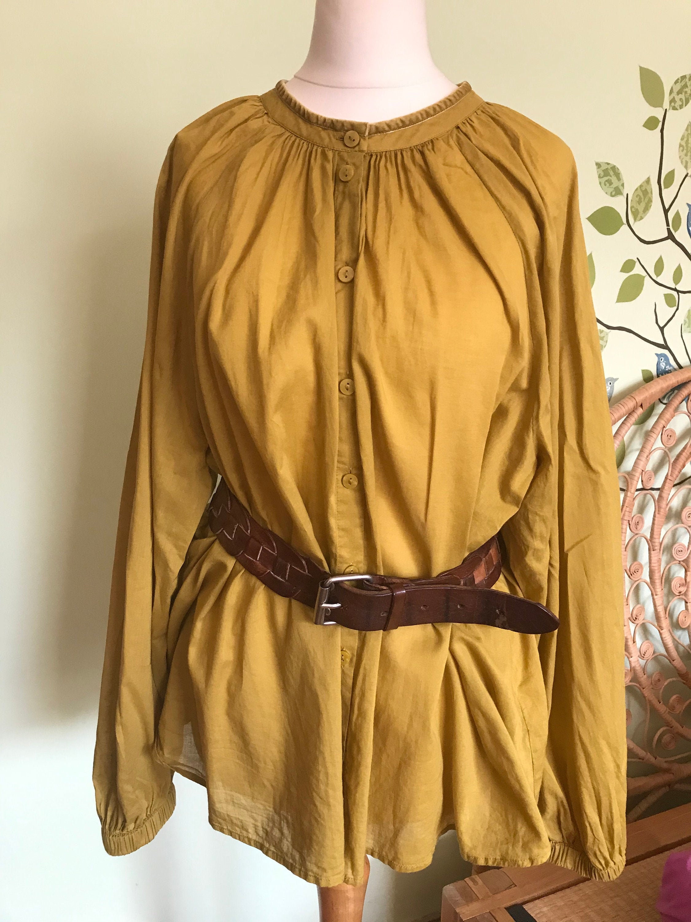 Image of Balloon Sleeve Bohemian Cotton Blouse Nehru Collar Folk Made in India Uk  Eu  Us