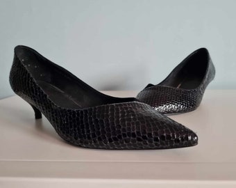 Fab Vintage 60s Style Schuhe Black Kitten Heels Wildleder Croc Two Tone Jones the Bootmaker Aretha EU 38 UK 5