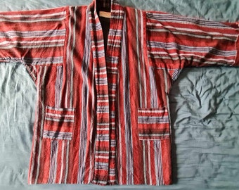 Fab Vintage Anokhi Handwork Striped Long Kimono Jacket Made in India UK 14 US 10 L