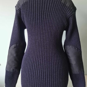 Vintage 70s Navy Issue Pure New Wool Navy Rib Stretch Jumper Sweater Pullover with Elbow Pads 38 ins Chest Made in Great Britain image 2