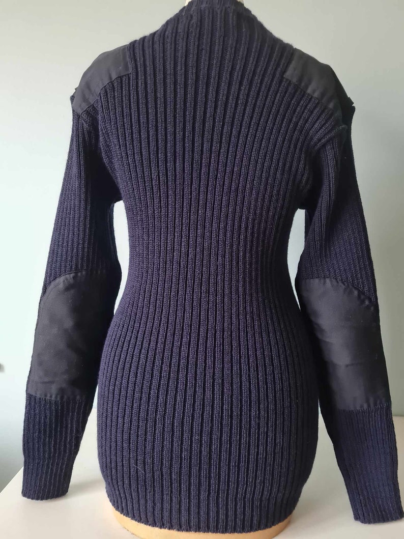 Vintage 70s Navy Issue Pure New Wool Navy Rib Stretch Jumper Sweater Pullover with Elbow Pads 38 ins Chest Made in Great Britain image 2