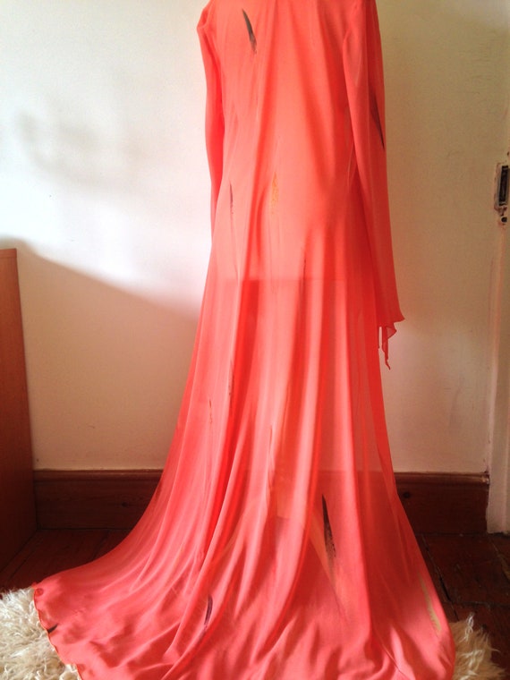 Vintage Super Glam Peignoir, Sheer Orange Duster,… - image 7