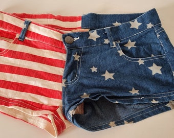 Sale Vintage Y2K Stars and Stripes Denim Low Rise Goldiggas Shorts July 4th Beach Party UK 10/US 6/S