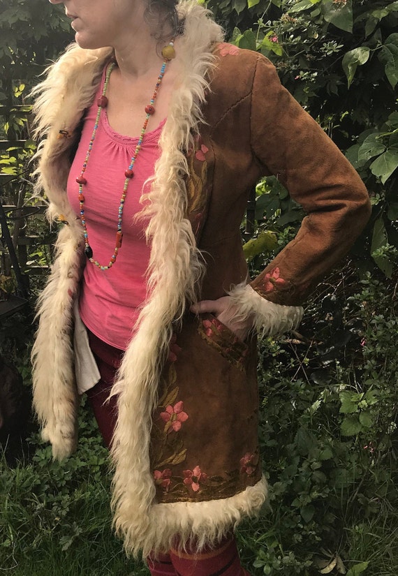 Stunning Vintage 1970s Embroidered Afghan coat, S,