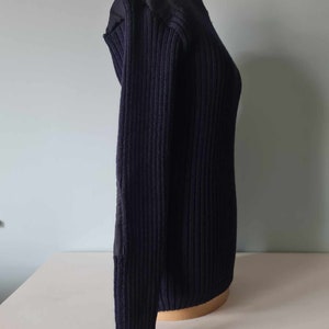 Vintage 70s Navy Issue Pure New Wool Navy Rib Stretch Jumper Sweater Pullover with Elbow Pads 38 ins Chest Made in Great Britain image 4