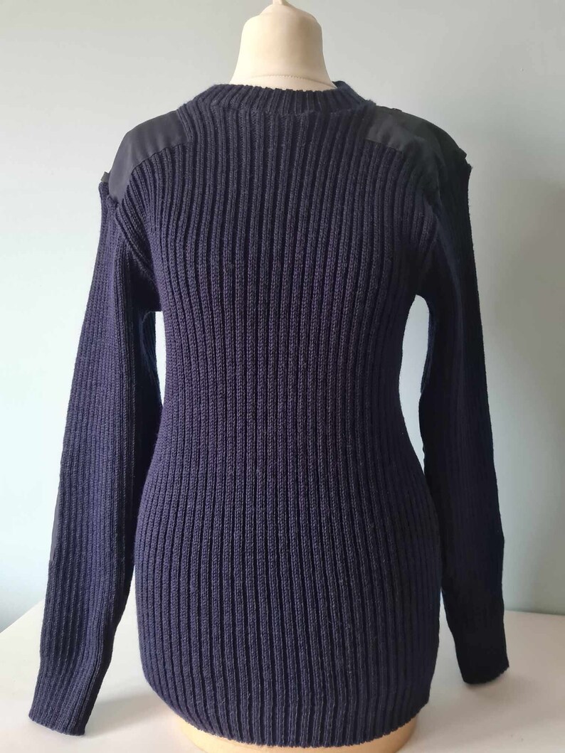 Vintage 70s Navy Issue Pure New Wool Navy Rib Stretch Jumper Sweater Pullover with Elbow Pads 38 ins Chest Made in Great Britain image 1