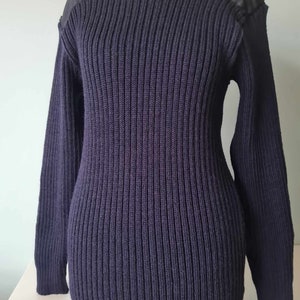 Vintage 70s Navy Issue Pure New Wool Navy Rib Stretch Jumper Sweater Pullover with Elbow Pads 38 ins Chest Made in Great Britain image 7