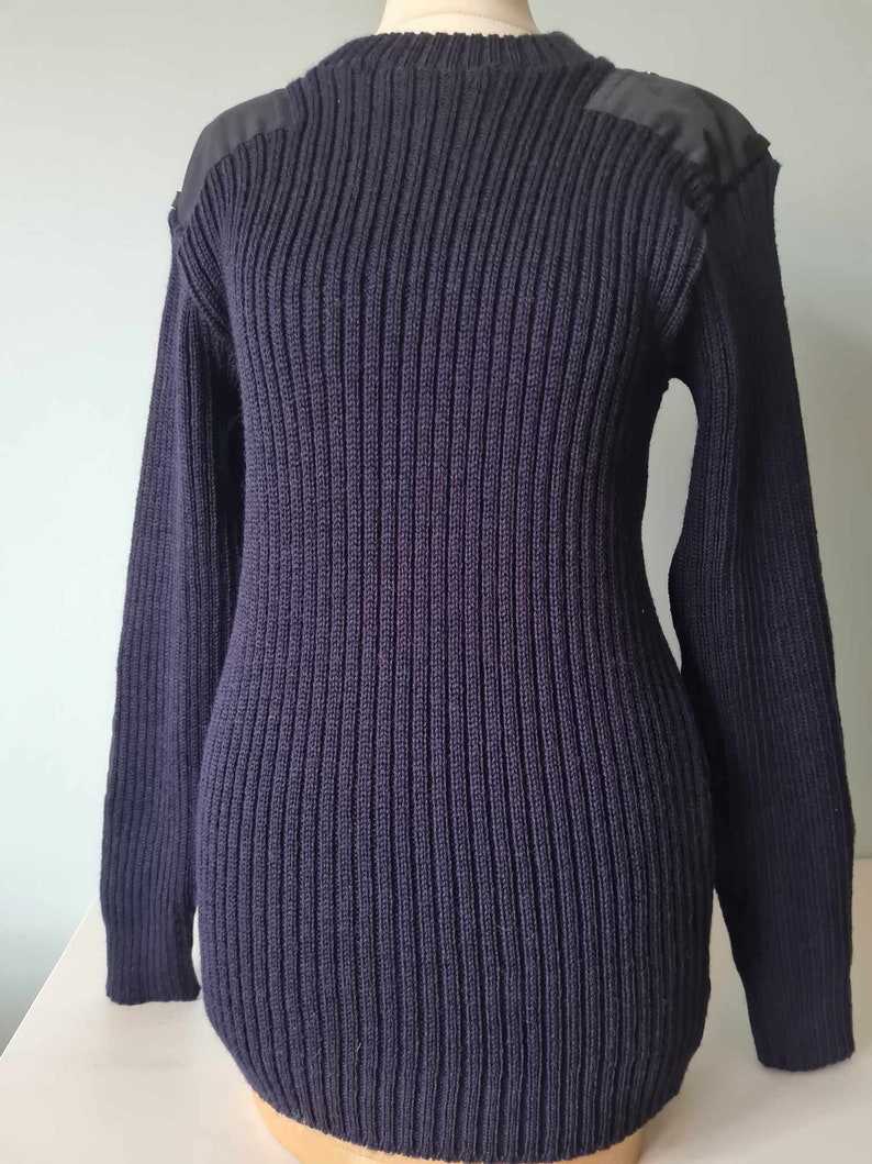 Vintage 70s Navy Issue Pure New Wool Navy Rib Stretch Jumper Sweater Pullover with Elbow Pads 38 ins Chest Made in Great Britain image 7