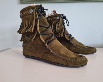 Vintage Minnetonka Womens Classic Suede Fringe  Boots US 5 UK 3 EU 36
