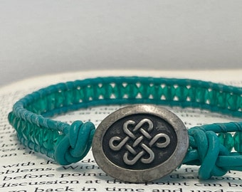 Anklet, Teal Anklet, Stacking, Boho Jewelry, Celtic Knot, Irish Jewelry, Beaded, Turquoise, Wrap Anklet, Ready to Ship