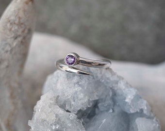 Silver Ring With Purple Cut Amethyst, Size UK O | US 7.25