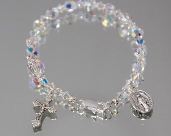 Swarovski One Decade Rosary Bracelet in AB Crystal and Silver