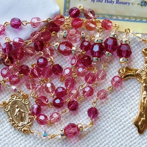 Catholic Swarovski Pinks Rosary in Gold