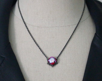 Swarovski 12mm Light Siam Shimmer Square Hematite Cradle Necklace