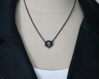 Swarovski 12mm Crystal Vitrail Medium Square Cradle Necklace in Hematite