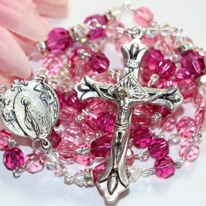 Catholic Swarovski Crystal Rosary in Pinks