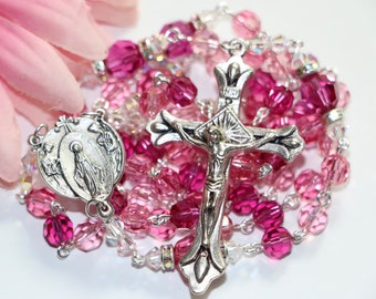 Catholic Swarovski Crystal Rosary in Pinks