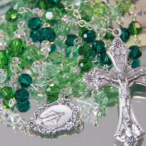 Catholic Swarovski Crystal Rosary in Greens