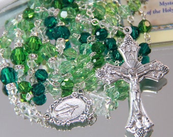 Catholic Swarovski Crystal Rosary in Greens