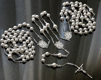 Swarovski Crystal White Pearl Wedding Lasso in Silver