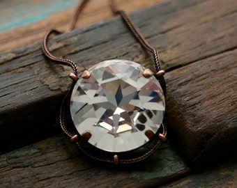Swarovski Clear Crystal Cradle Pendant in Copper