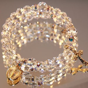 Catholic Swarovski Crystal Gold Wrap Rosary Bracelet
