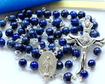 Catholic Lapis Lazuli Rosary in Silver