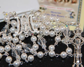 Catholic Swarovski Crystal and Pearl Rosary