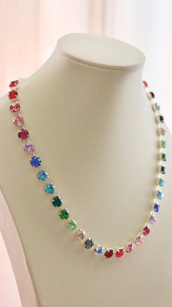 Sacina Rainbow Crystal Bead Choker Necklace | Stainless Steel, No Gemstone, One Size