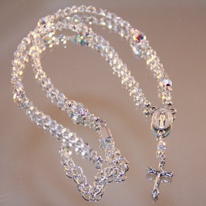 Swarovski Clear Crystal Catholic Rosary Necklace in Sterling Silver image 6